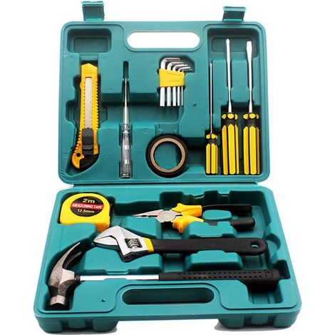 Coffre à Outils avec Clé Anglaise, Tournevis et Pince, Kit d'Outils Manuel pour Voiture et Maison, 16 pièces