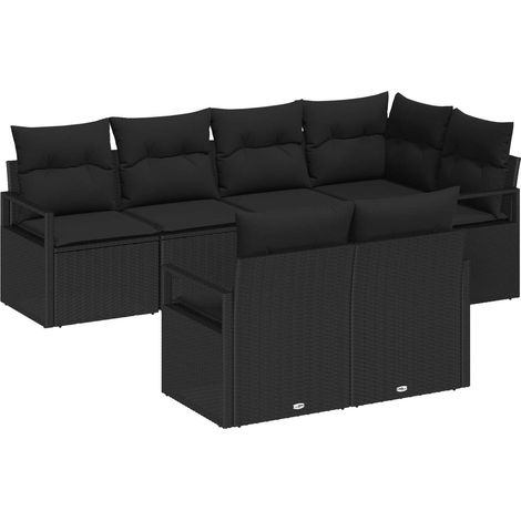 Sofa Set 7 pcs Schwarz Poly-Rattan