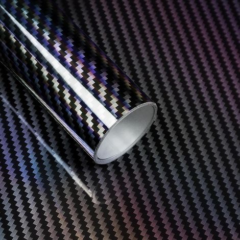 Covering Carbone 2D Laser Brillant Noir 30 x 150cm, Covering Voiture Adhésif avec Technologie de Libération d'air, Film Protection Intérieure et Extérieure pour Voitures, Motos et Vélos (1/5)