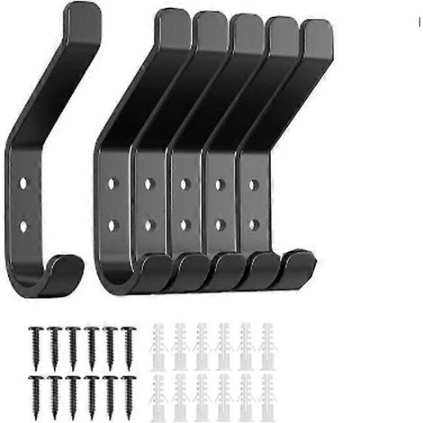 Crochet mural noir pour salle de bain, porte-serviettes et manteaux, lot de 6 (1/5)