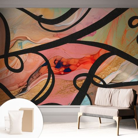 Tapete Vliestapete mit Kleber für Wohnzimmer Schlafzimmer Küche - Wanddekoration Bunte Bewegung 312x219 cm (1/5)