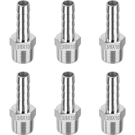 Schlauchanschluss – 6 Stück – Edelstahl – 10 mm x G3/8 Außengewinde – Für Wasser, Luft, Öl (1/5)
