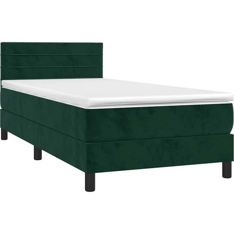 Box Spring Bed with Mattress&LED Dark Green 80x200cm Velvet vidaXL
