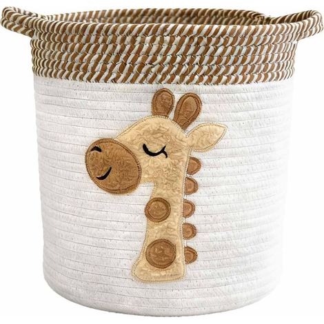 Panier de Rangement Corde en Coton Motif Girafe, Panier Pliable Mignon pour Jouets et Linge, Solution Rangement Maison et Dortoir, 30 x 30 cm, Design Cartoon (1/5)