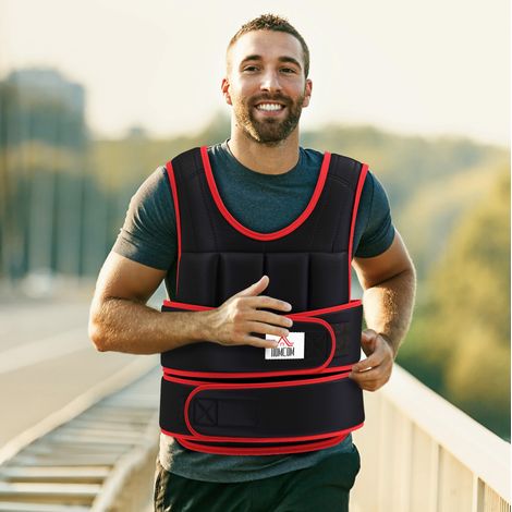 Gilet zavorrato 60x50 cm in tessuto Oxford nero e rosso, regolabile per allenamento (1/4)