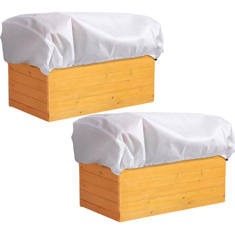 Housse de protection carrée 2pcs blanche 120x80x40cm avec cordon anti-gel hiver pour plantes (1/4)