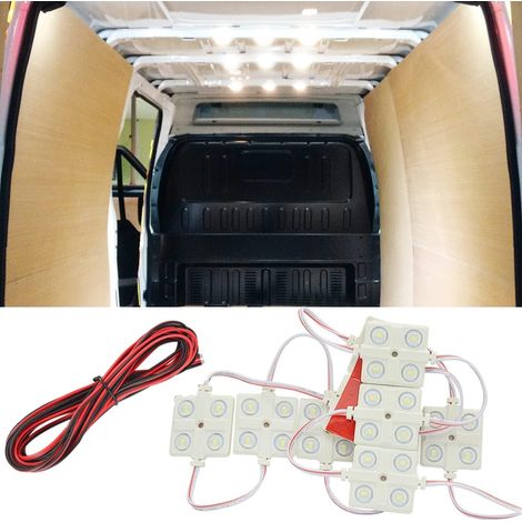 Kit de plafonniers LED pour Van RV Bateaux Caravanes Remorques Universel 10 Modules, Blanc, 12V 40 LED Kits d'Eclairage Intérieur Van camion DC12V 5M