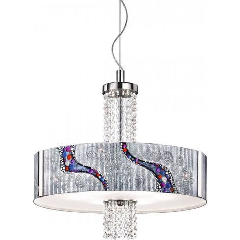 Kolarz EMOZIONE - Suspension cylindrique en verre design chrome poli - Motif Kiss Silver, 6x E27 (1/5)