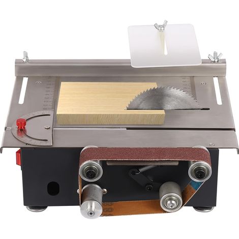 Tischkreissäge mit Schleifriemen, 200W 10000r/min Mini-Tischsäge, 7 Gänge Bandschleifer Schnitttiefe 33mm Multifunktions-Tischsäge