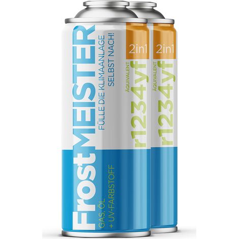 FROSTMEISTER 2in1 400ml - 2x Bombolette Gas R1234yf per il self-service dell'aria condizionata