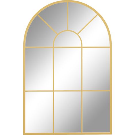 Wandspiegel, Fenster-Design, Flurspiegel, Metallrahmen, 91 x 60 cm, Gold