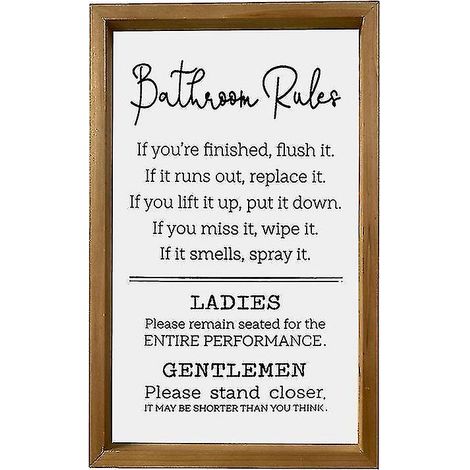 Panneau « Règles des toilettes » - Décoration murale de toilettes style ferme - Cadeau amusant pour hommes et femmes (1/4)