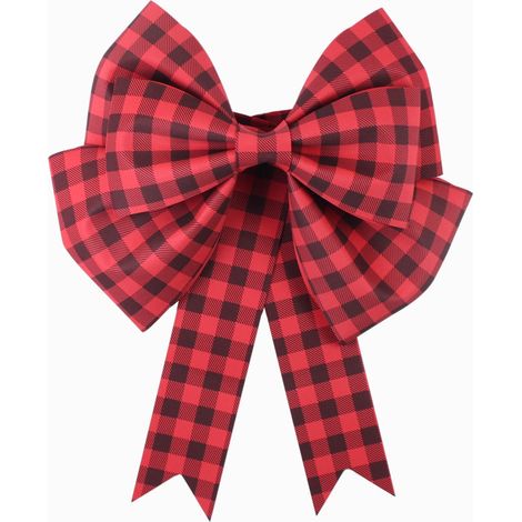 Ribbon Bow - 30 cm - Red and Black Plaid - Christmas Decoration for Fireplace Gift Box Tree Topper - 1 Piece (1/5)