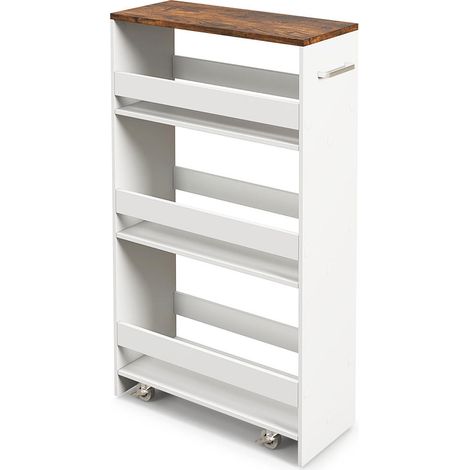 Pour coins étroits, chariot de rangement roulant 4 niveaux pour cuisine avec rails anti-chute et 2 roulettes freinées (1/5)