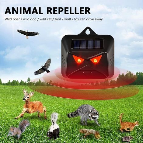 Solarbetriebene, wasserdichte, nachtaktive Tierabwehrgeräte für Gärten, Höfe, Bauernhöfe und Obstplantagen zur Abwehr von Fressfeinden wie Stinktieren, Hirschen, Kojoten, Füchsen und Vögeln. (1/4)