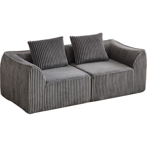 ELVMI Sofá Recto Modular de Corduroy con Reposabrazos y Respaldo Curvos en Espuma Gris (1/5)