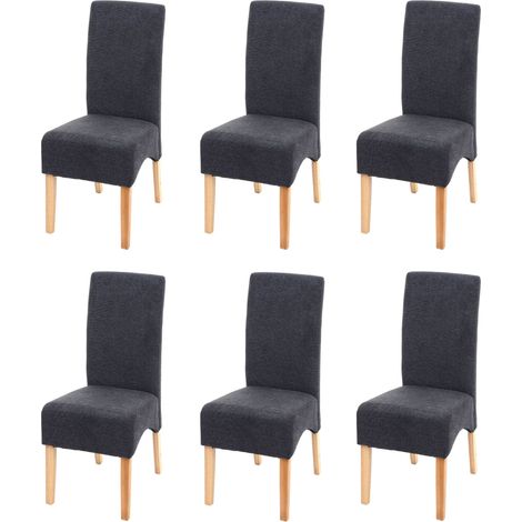 Lot de 6 chaises de salle à manger Latina, chaise de cuisine, tissu/textile  gris foncé, pieds clai (1/5)