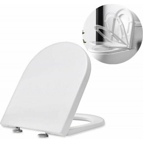Abattant WC Frein de Chute Lunettes Toilettes en UF Couvercle de Toilette Blanc pour Salle de Bain Siège de Toilettes-DOU