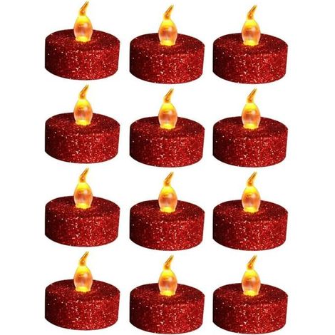 LED-Flimmerkerzen für Speisenwärmer, rot glitzernd, 8er-Set, inklusive CR2032-Batterien, 1,4 x 1,4 Zoll, ideal für Weihnachten und