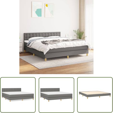 The Living Store Sommier à lattes de lit avec matelas Gris foncé 180x200cm Tissu - Lit Double - Lit Tapissier - Literie - Matelas À Ressorts Ensachés - Tête De Lit Ajustable (1/5)