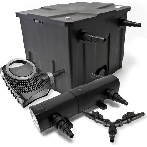 SunSun Komplettset: CBF-350 Teichfilter bis 12000 L Teichfilteranlage als Durchlauffilter, CTF-8000 SuperECO Teichpumpe 8000l/h 70W, CUV-236 Teichklärer UVC Klärer mit 36W, Y-Verteiler