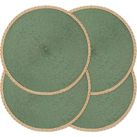 Set aus vier runden, gewebten Platzsets, 38 cm, waschbar, hitzebeständig, rutschfest, geeignet für Ostern. (1/5)