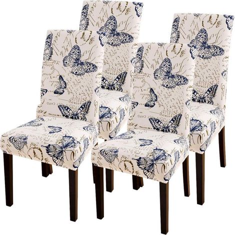 Moderner 4-teiliger Stretch-Stuhlbezug (Schmetterling), waschbarer und abnehmbarer Sitzschutz für Esszimmer, Küche, Hotel, Restaurant, Stuhldekoration. (1/5)