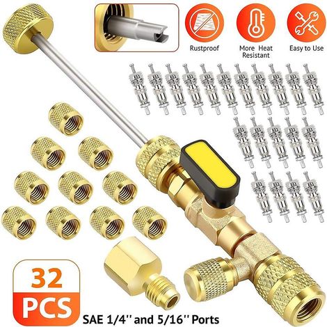 Outil de CVC 32x Extracteur de noyau de vanne installateur double taille SAE avec Por 1/4 et 5/16 ( ) (1/5)