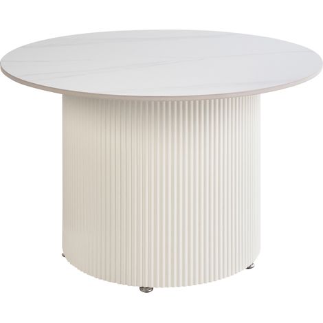 Mesa de centro tablero de piedra sinterizada aspecto natural base de metal diseño moderno beige claro ø 70 cm Leona