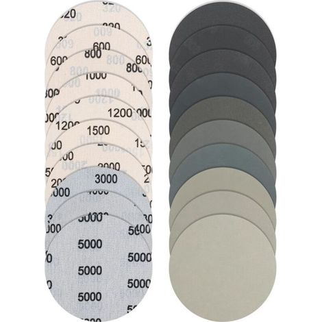 Lot de 36 disques abrasifs ronds auto-agrippants de 125 mm, grain 320, 600, 800, 1000, 1200, 1500, 2000, 3000, 4000, 5000, pour le polissage du bois, du métal et de l'automobile. (1/4)