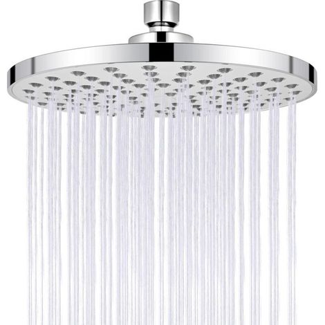 ALLIANDISPomme de douche fixe, pomme de douche à haute pression de 8 pouces, look chromé moderne de luxe rond, buses sipcone, pomme de douche réglable avec une boule pivotante (ajustement universel), (1/4)