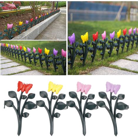 Valla de flores de 4 piezas para jardines, césped y bordes de parterres, valla decorativa para exteriores, modelo estándar, PP, dimensiones 59 cm x 29,5 cm, fácil montaje, reutilizable. (1/5)