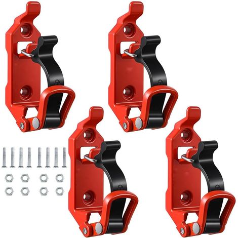 Support de pelle pour galerie de toit, pinces en caoutchouc et métal, supports de fixation murale, kit de fixation à dégagement rapide (4 pièces), rouge, installation et utilisation faciles