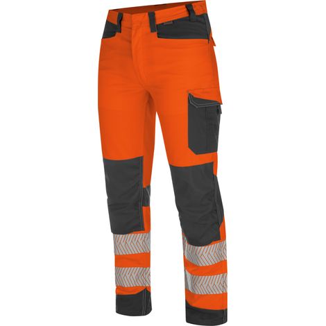 Würth Modyf – Pantalon de travail haute-visibilité fluo orange/anthracite – Norme EN ISO 20471 Classe 2 – Bandes réfléchissantes segmentées – Taille élastiquée (1/5)