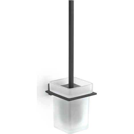Scopino WC con ciuffo in setole da muro in acciaio inox e Cromall 4433-03 Gedy serie ATENA Nero Opaco