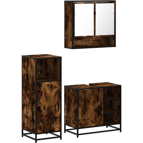 Maison Exclusive - 3-tlg. Badmöbel-Set Räuchereiche Holzwerkstoff