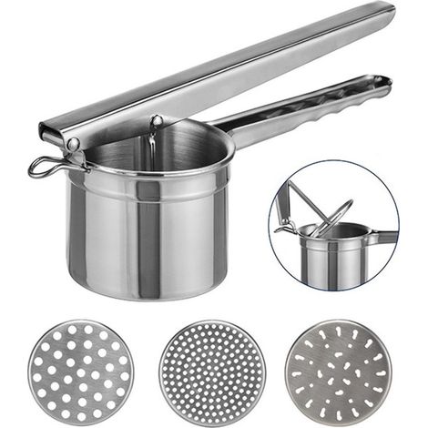 Schiacciapatate / Pressa per patate - Acciaio inox - 3 dischi - Utensili da cucina - Accessori da cucina