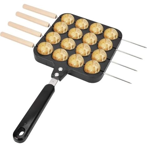 Takoyaki Grillpfanne，Takoyaki Pfanne mit Griff Takoyaki Grill Pan Antihaft Takoyaki Grillpfannenplatte Backform Tablett Octopus Pellets Schimmel Takoyaki Pfanne 16 Löcher，4 Backnadeln