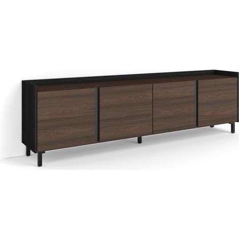 Skraut Home - Meuble TV, Banc Télé, Grand espace de Rangement, 207x35x61cm, Pour les TV jusqu'à 80", Design industriel, Style moderne, Chêne foncé et Noir (1/5)