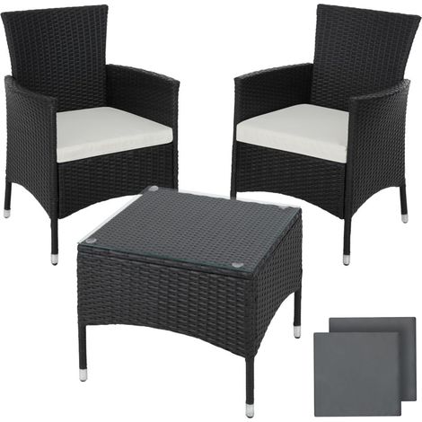 Conjunto de muebles de jardín de 2 plazas de mimbre de resina sintética con 2 juegos de fundas negras 2108068 (1/5)