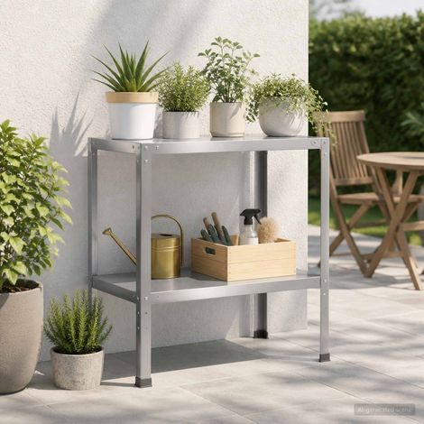 vidaXL Tavolo da rinvaso 60 x 50 x 80 cm Acciaio zincato Argento