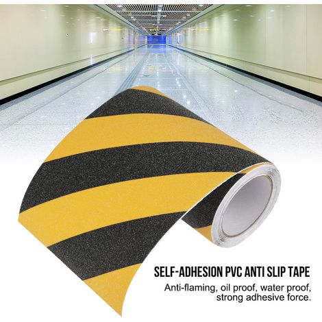 Ruban adhésif antidérapant en PVC, gris, très résistant à l'usure, 20 cm de large x 5 m de long, avec une texture en forme de diamant, jaune et noir. (1/4)