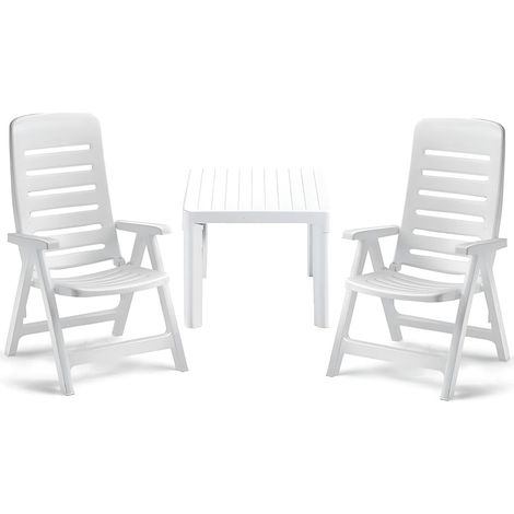 Set da giardino piscina in Resina Alta Qualità 2 sedie 5 posizioni con tavolino basso Outdoor da Esterno Richiudibili Reclinabili Regolabili S-c-a-b (1/5)