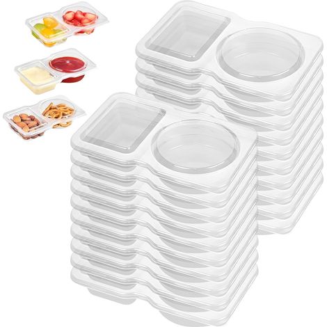 20Pcs Snack Box Double Compartiments avec Couvercle, Conteneurs Condiments Plastique Réutilisables Qualité Alimentaire, Boîte à Sauce Sécurité Microwaves (1/5)