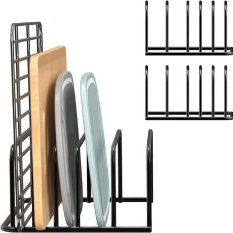 2pcs Support pour Planche à Découper et Couvercle de Casserole, rangement couvercle casserole Support avec 5 compartiments, rangement casserole, kitchen organizer, Porte Planche à Découper en Métal (1/5)