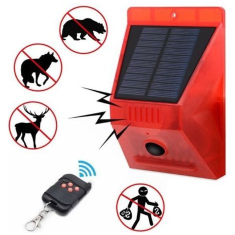 Alarme sirène solaire fort son 129dB stroboscope avec télécommande Capteur de mouvement de contrôle pour Home Farm Villa en plein air, Système d'alarme et accessoires