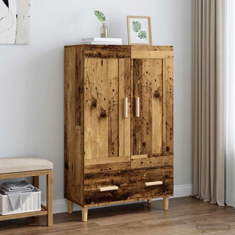 Armoire haute 1 tiroir porte réversible bois d’ingénierie bois ancien 70 x 31 x 115 cm - PANGIVO (1/5)