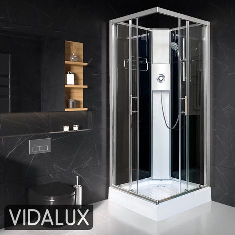Vidalux Pure E Square 900 x 900 Black Electric Shower Cabin Triton Lux White 8.5KW