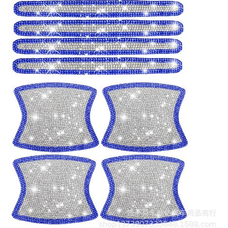 Lot de 8 autocollants strass pour poignées de portières de voiture, couvre-poignées universels à paillettes cristal, autocollants pour voiture, résistants aux rayures, réfléchissants, bleus (1/5)