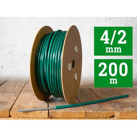 CABLE DE ACERO EN PVC DE 4 mm, color verde, fabricado con cuerda de 2,0 (1x19), 200 m (rollo) (1/5)